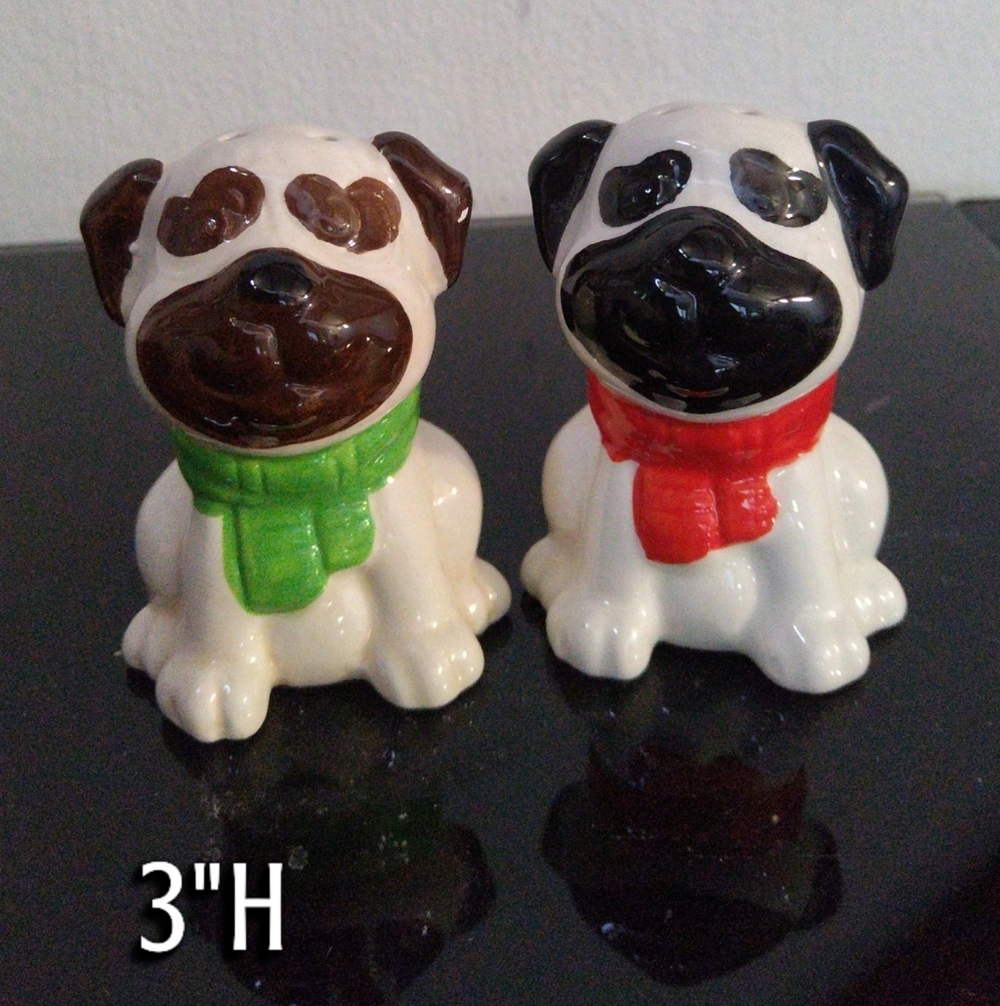 Ceramic Pug Dog Salt and Pepper Shakers - Brown and Black